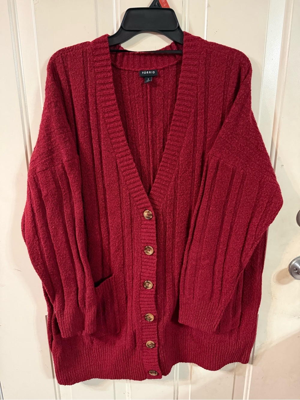 Torrid Deep Red Ribbed Button Cardigan - Picture 1 of 3